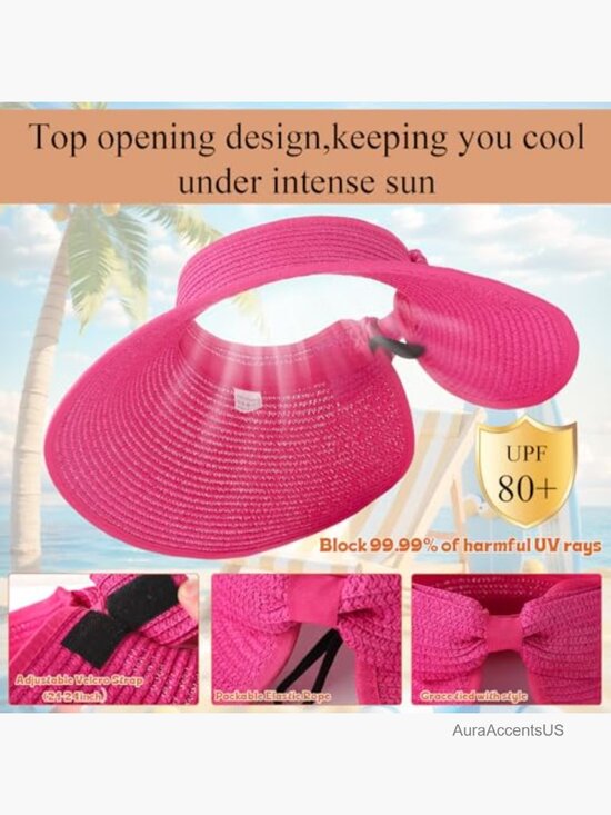 Wide Brim Foldable Straw Sun Visor Hat UPF 50+ Womens Summer Beach main image 6
